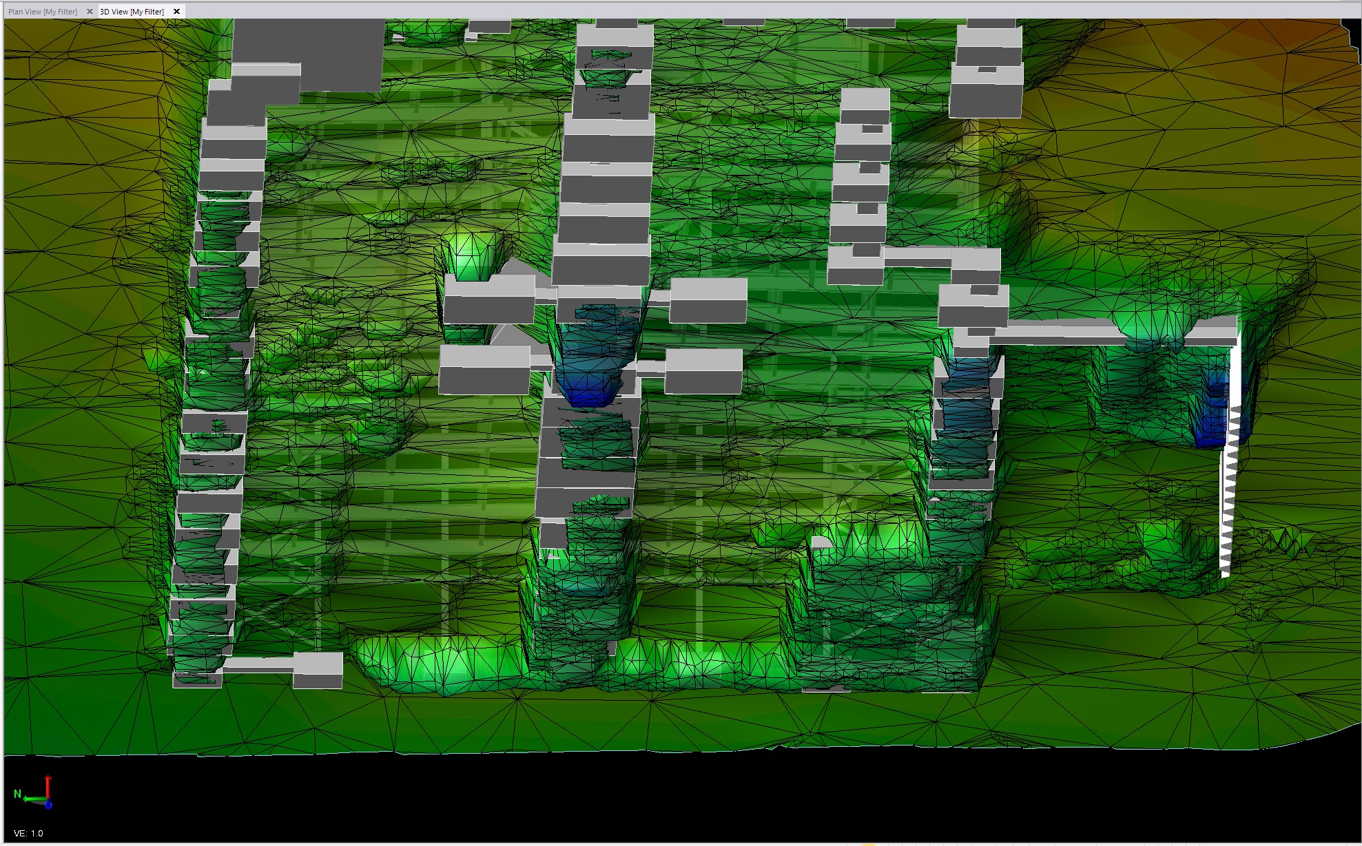 Foundation solution and overdig via WorksOS output records (view from underneath carpark).